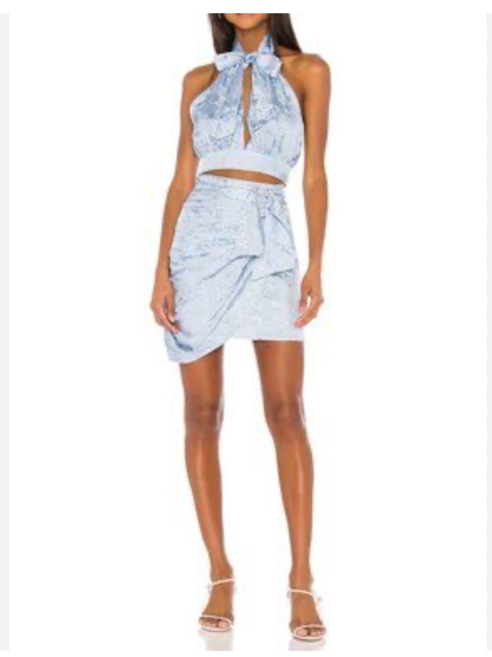 Song of Style Light Blue Agatha Mini Skirt Two-Piece Halter Crop Top + Skirt Set